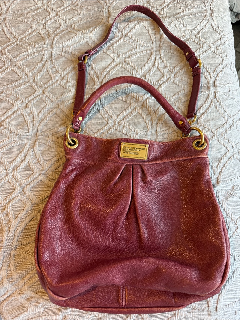 Marc by Marc Jacobs Wine Red Leather Shoulder Bag with Gold Hardware